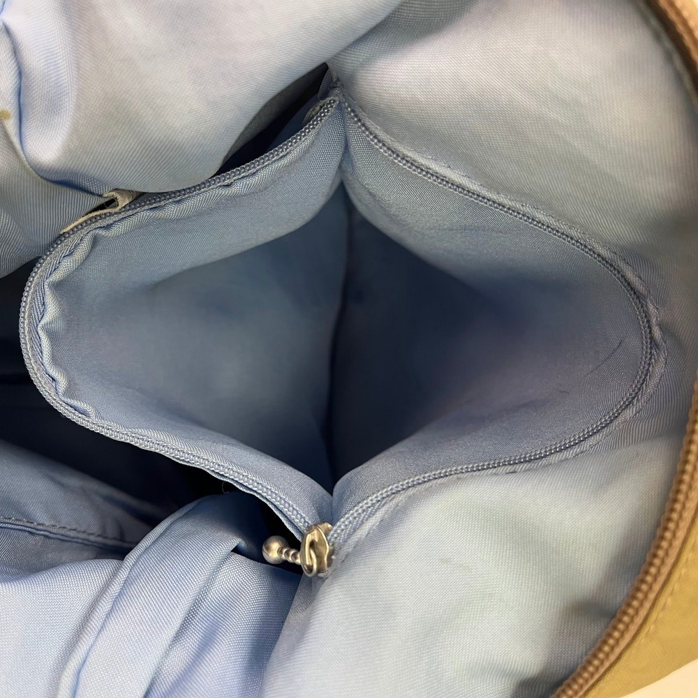 Baggallini Khaki Nylon Crossbody Hobo Bag Adjustable Strap Tan Blue Lining - Picture 10 of 14